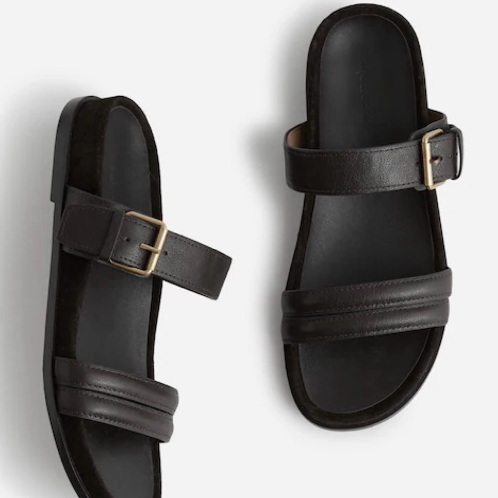 MADEWELL Dara Double-Strap Dark Carob Buckle Slide Sandals size 9 $98